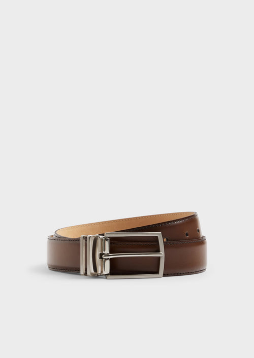 Ceinture ajustable en cuir lisse cognac - Father & Sons - 1