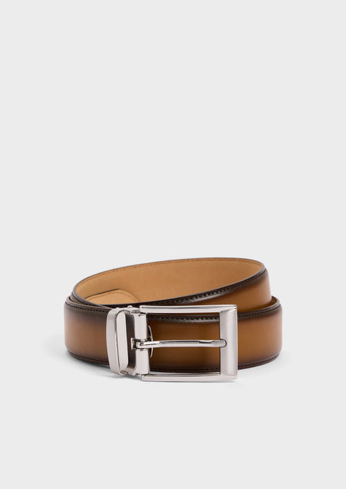 Ceinture ajustable en cuir lisse cognac - Father & Sons - 1