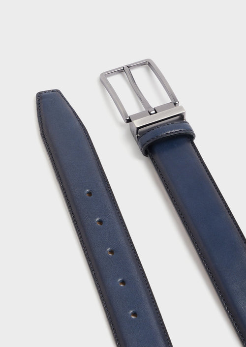 Ceinture ajustable en cuir lisse bleu marine - Father & Sons - 2