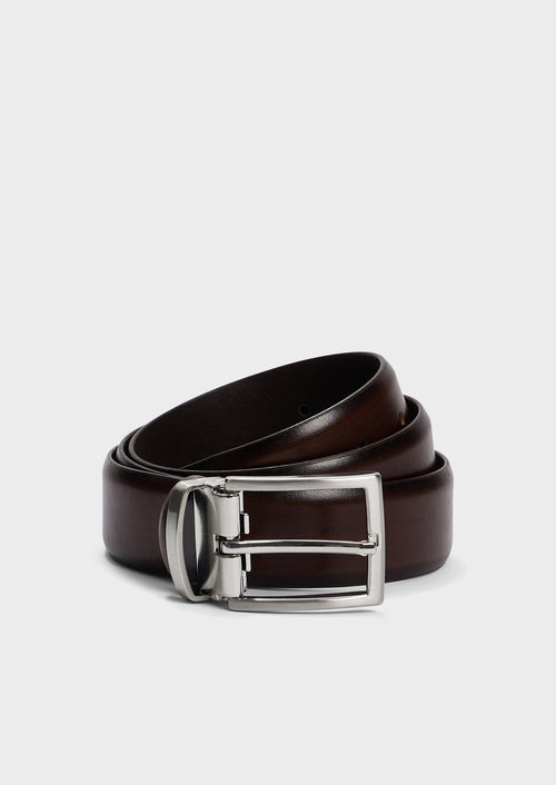 Ceinture ajustable en cuir lisse marron - Father & Sons - 1
