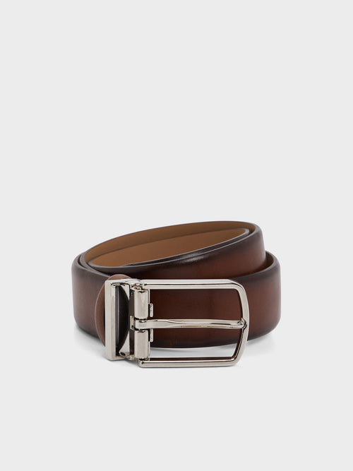 Ceinture ajustable en cuir lisse marron - Father & Sons - 1
