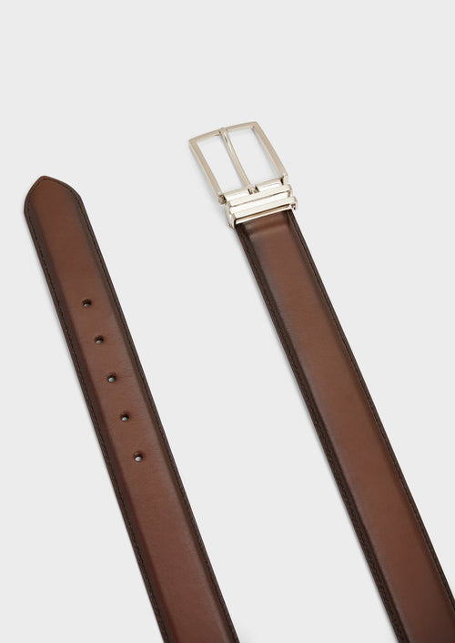 Ceinture ajustable en cuir lisse marron - Father & Sons - 2