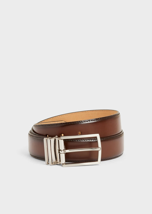 Ceinture ajustable en cuir lisse marron - Father & Sons - 1