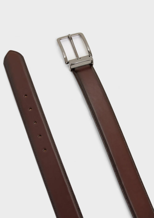Ceinture ajustable en cuir lisse marron - Father & Sons - 2