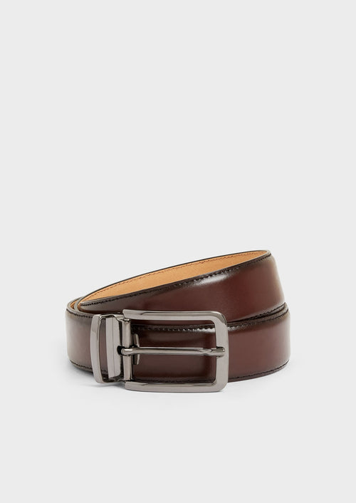 Ceinture ajustable en cuir lisse marron - Father & Sons - 1