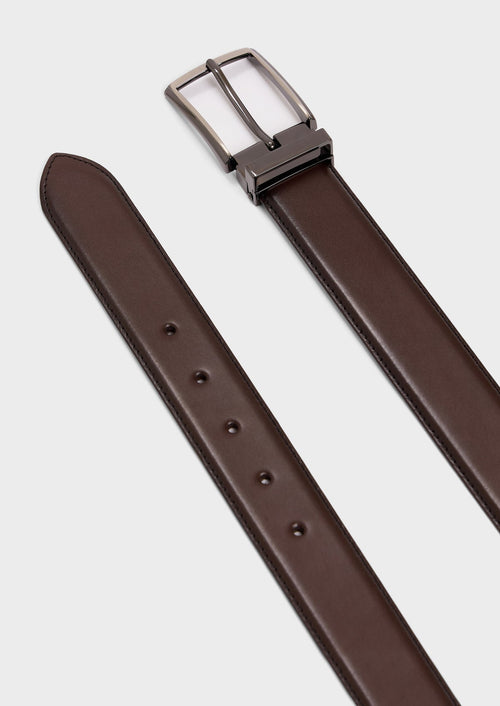 Ceinture ajustable en cuir lisse marron - Father & Sons - 2
