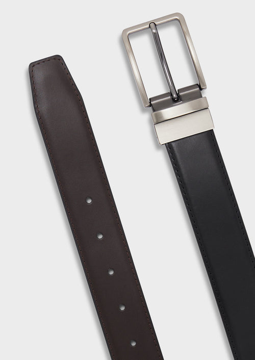 Ceinture ajustable et réversible en cuir lisse noir - Father & Sons - 2
