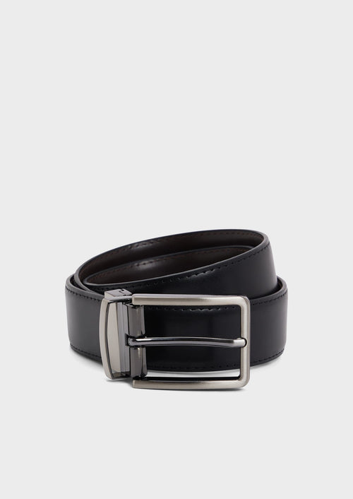 Ceinture ajustable et réversible en cuir lisse noir - Father & Sons - 1