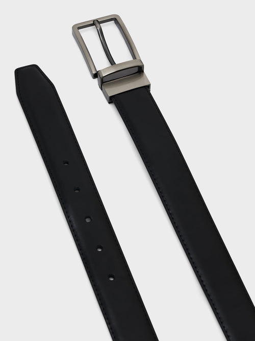 Ceinture ajustable et réversible en cuir lisse noir - Father & Sons - 2