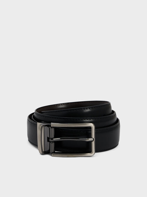 Ceinture ajustable et réversible en cuir lisse noir - Father & Sons - 1