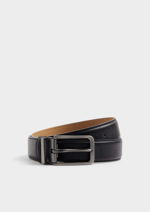 Ceinture ajustable en cuir grainé noir - Father & Sons - 1