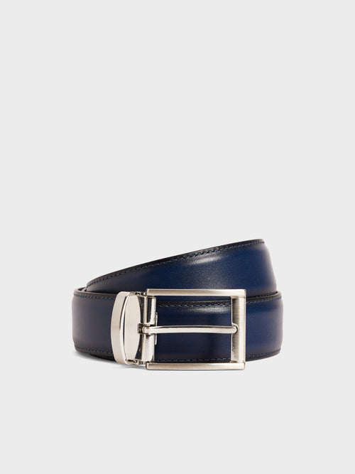 Ceinture ajustable en cuir lisse bleu marine - Father & Sons - 1
