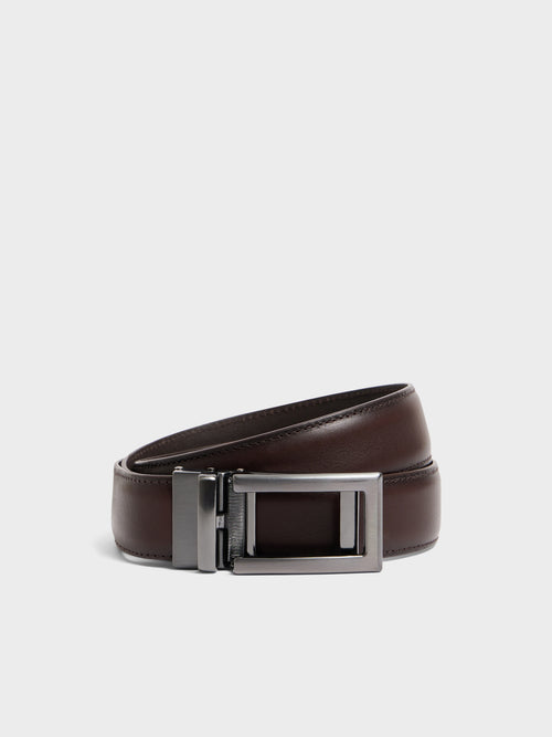 Ceinture ajustable en cuir lisse marron - Father & Sons - 1