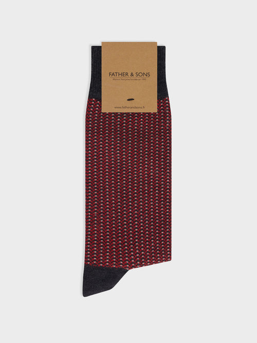 Chaussettes en coton mélangé anthracite à motif beige et vermillon - Father & Sons - 1