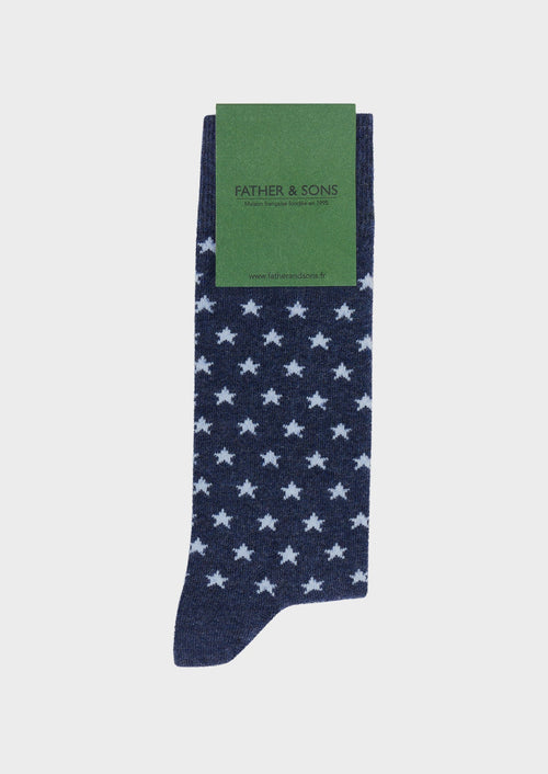 Chaussettes en coton bio mélangé bleu ardoise à motif étoile bleu ciel - Father & Sons - 1