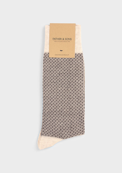 Chaussettes en coton bio mélangé beige à motif fantaisie marron - Father & Sons - 1