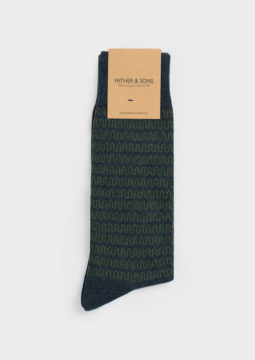 Chaussettes en coton bio mélangé anthracite à motif fantaisie jaune - Father & Sons - 1