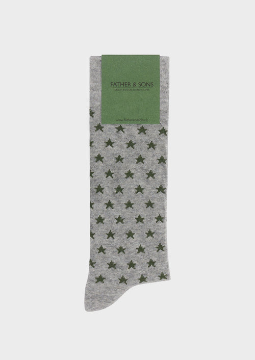 Chaussettes en coton bio mélangé gris à motif étoile kaki - Father & Sons - 1