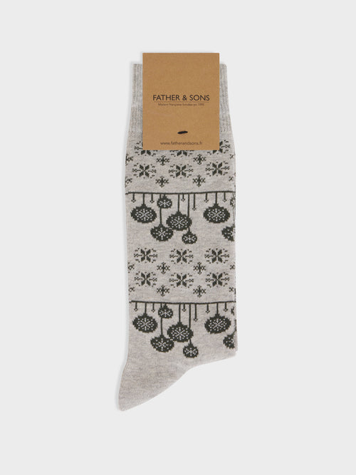 Chaussettes en coton mélangé gris à motif olive - Father & Sons - 1