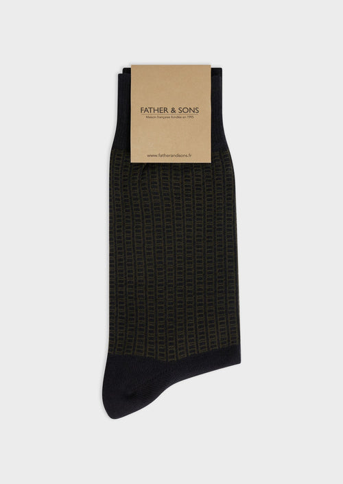 Chaussettes en coton bio mélangé noir à motif fantaisie kaki - Father & Sons - 1