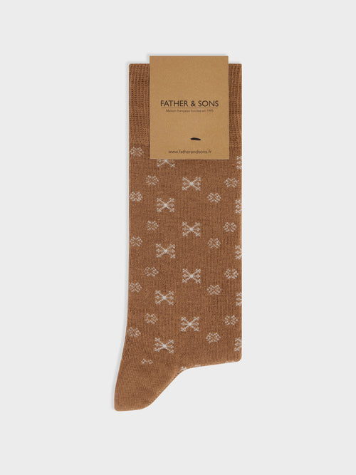 Chaussettes en coton bio mélangé marron à motif écru - Father & Sons - 1