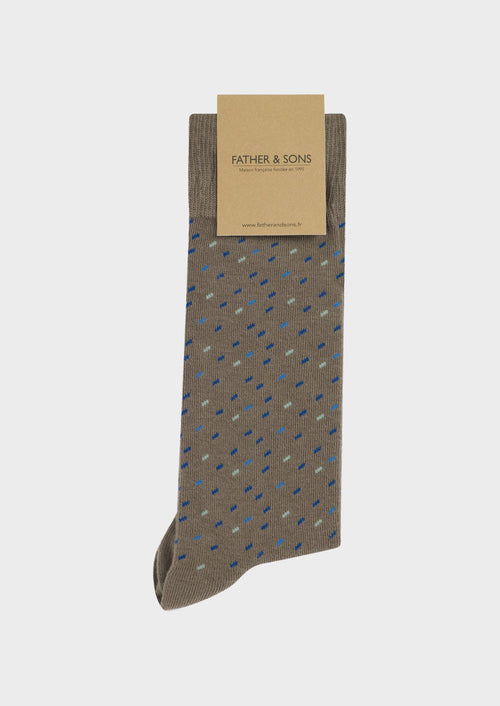 Chaussettes en coton bio mélangé taupe à motif fantaisie bleu - Father & Sons - 1
