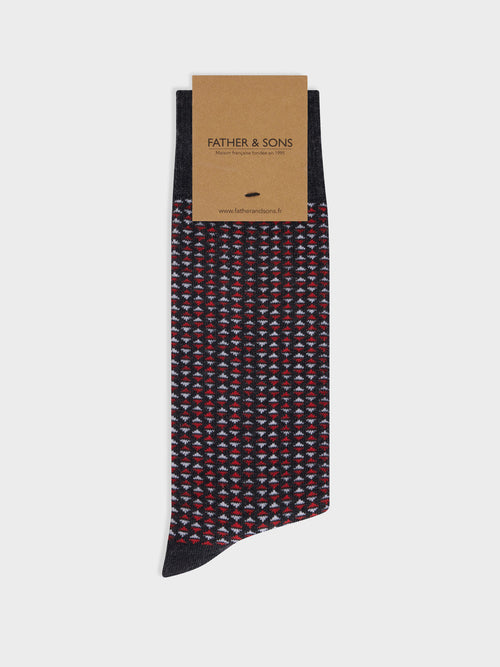 Chaussettes en coton mélangé anthracite à motif vermillon et blanc - Father & Sons - 1