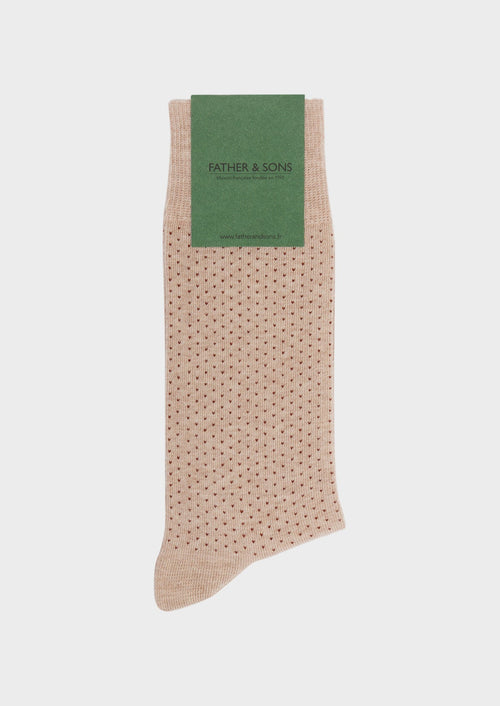 Chaussettes en coton mélangé beige à pois terracotta - Father & Sons - 1