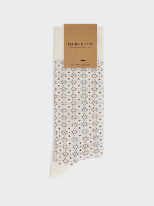 Chaussettes en coton bio mélangé écru à motif beige et gris - Father & Sons - 1