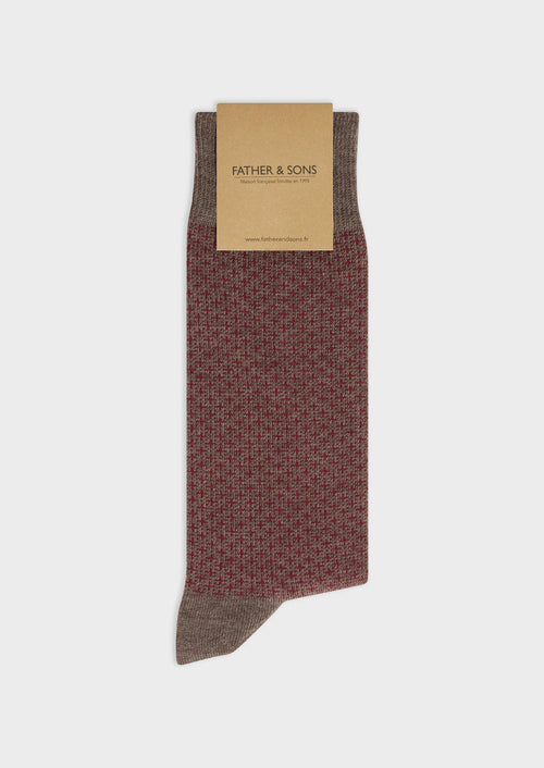 Chaussettes en coton mélangé marron glacé à motifs géométriques bordeaux - Father & Sons - 1