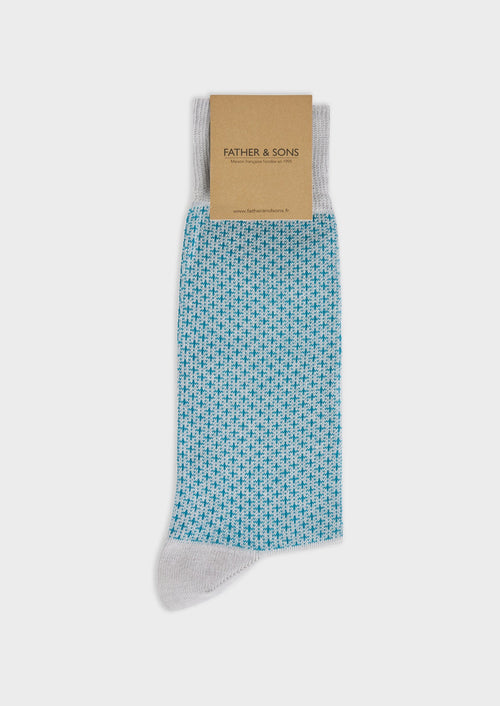Chaussettes en coton bio mélangé gris à motifs géométriques bleu paon - Father & Sons - 1