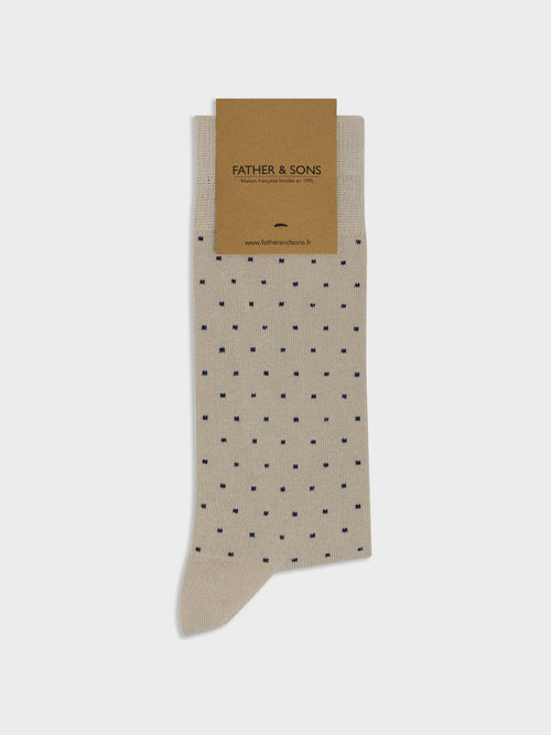 Chaussettes en coton bio beige à pois bleus - Father & Sons - 1