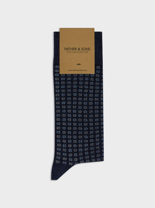 Chaussettes en coton bio bleu indigo à motif - Father & Sons   -