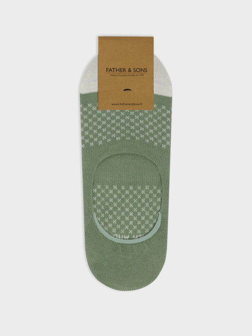Chaussettes invisibles en coton mélangé kaki à motif écru - Father & Sons - 1