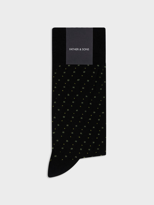 Chaussettes en viscose de bambou noir à pois vert et jaune - Father & Sons - 1