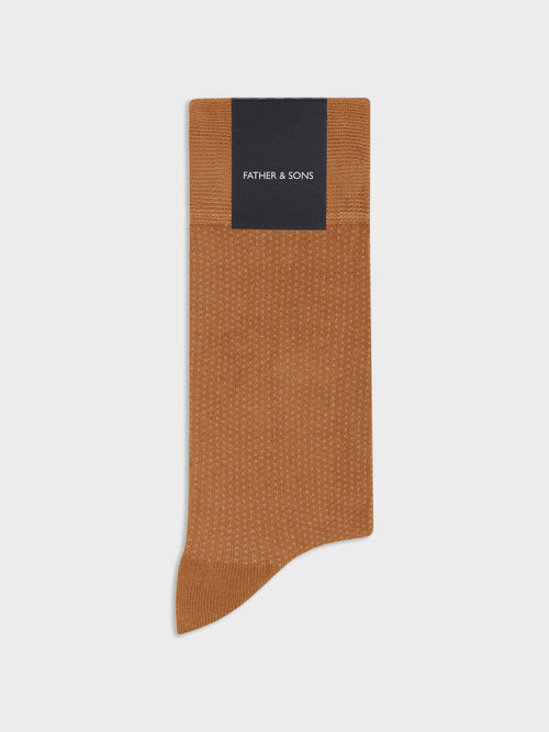Chaussettes en viscose de bambou marron à pois écrus - Father & Sons - 1