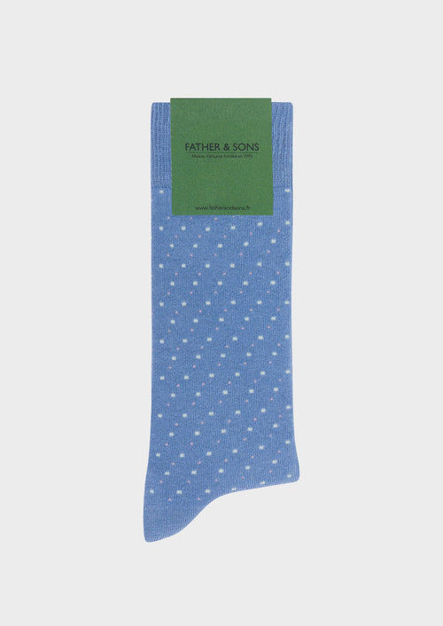 Chaussettes en coton bio mélangé bleu azur à pois blanc et rose - Father & Sons - 1