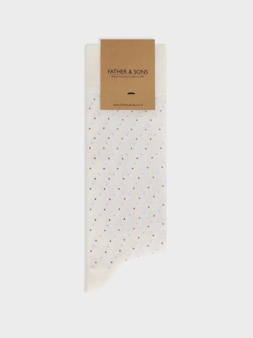 Chaussettes en coton bio mélangé écru à pois bleu et bordeaux - Father & Sons - 1