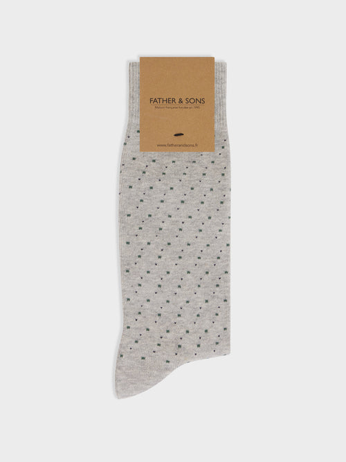 Chaussettes en coton mélangé gris à pois vert et bleu - Father & Sons - 1