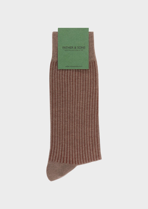 Chaussettes en coton bio mélangé taupe à rayures terracotta - Father & Sons - 1