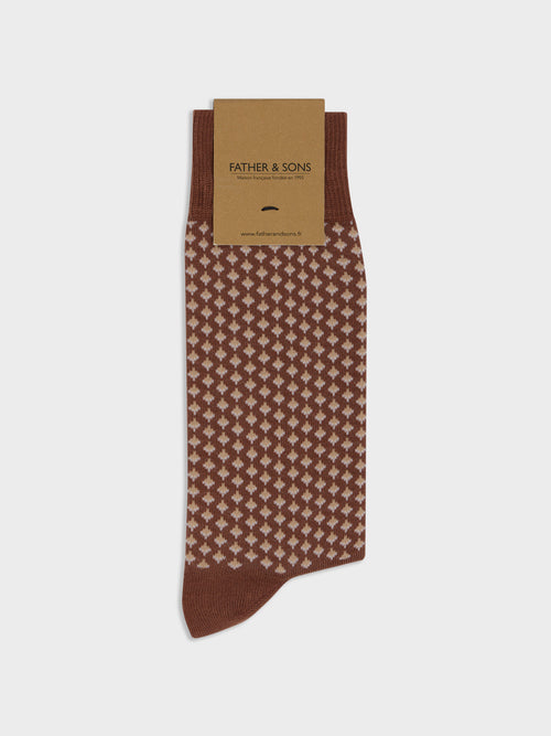 Chaussettes en coton bio mélangé marron à motif beige - Father & Sons - 1