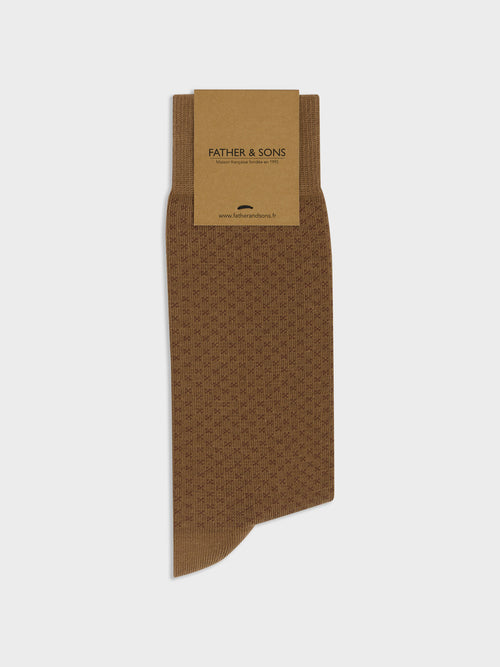 Chaussettes en coton bio mélangé beige à motif marron - Father & Sons - 1