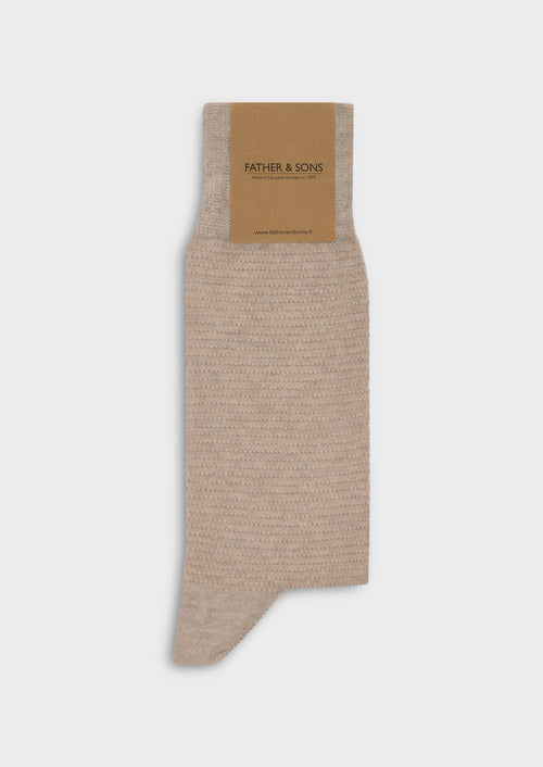Chaussettes en coton mélangé uni beige foncé - Father & Sons - 1