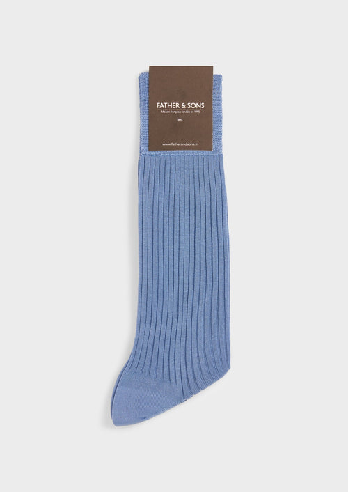 Chaussettes en coton fil d'Ecosse uni bleu azur - Father & Sons - 1