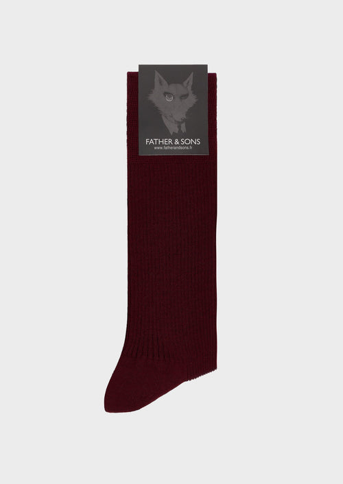Chaussettes en laine Mérinos mélangée unie bordeaux - Father & Sons - 1