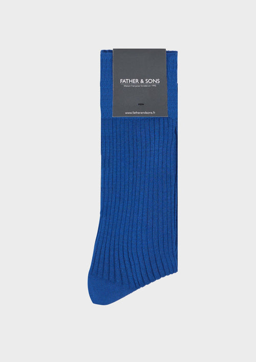 Chaussettes en coton fil d'Ecosse uni bleu cobalt - Father & Sons - 1