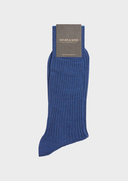 Chaussettes en coton fil d'Ecosse uni bleu indigo - Father & Sons - 1