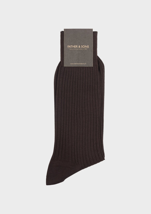 Chaussettes en coton fil d'Ecosse uni marron - Father & Sons - 1