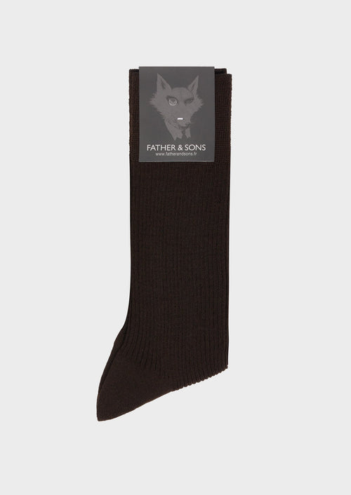 Chaussettes en laine Mérinos mélangée unie marron - Father & Sons - 1