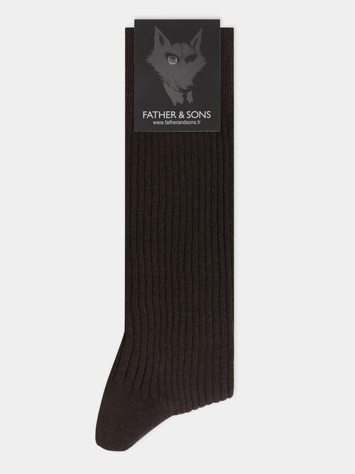 Chaussettes en laine Mérinos mélangée marron - Father & Sons - 1